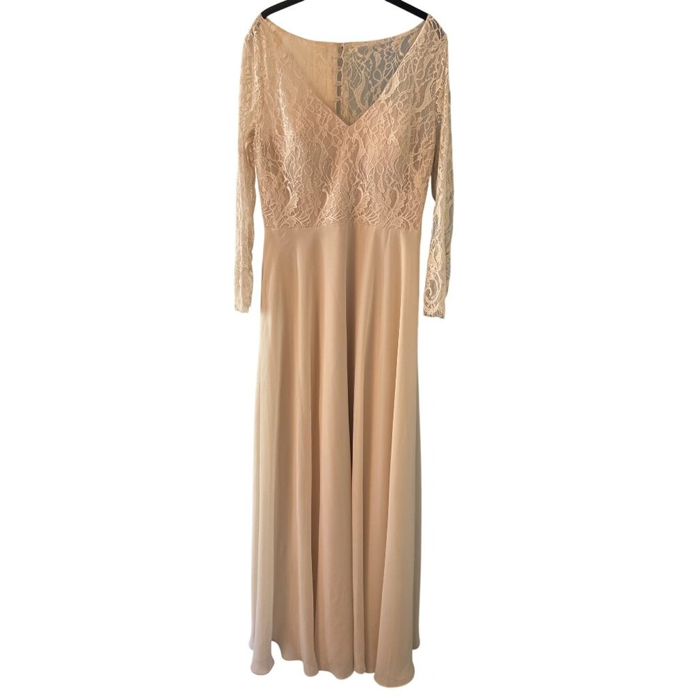 Christina Wu Celebration Latte Cream Lace Gown Size 12 Long Sleeves Floor Length